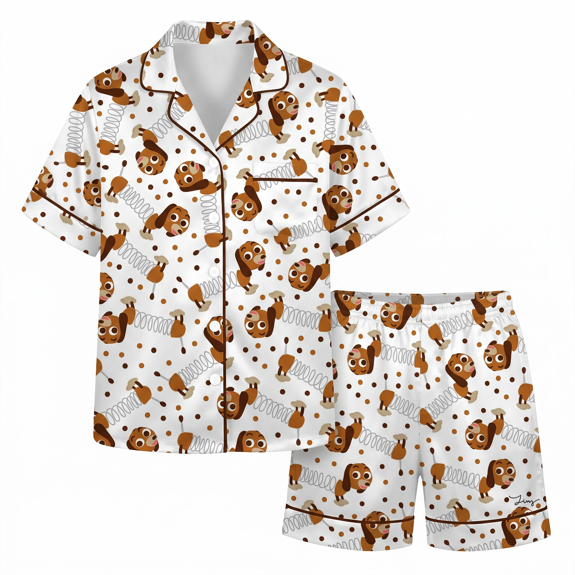 Slinky Dog Satin Pajama Set, Cute Dachshund Silk Sleepwear, Button Down Long Sleeve Pjs, Funny Dog Lover Gift for Her