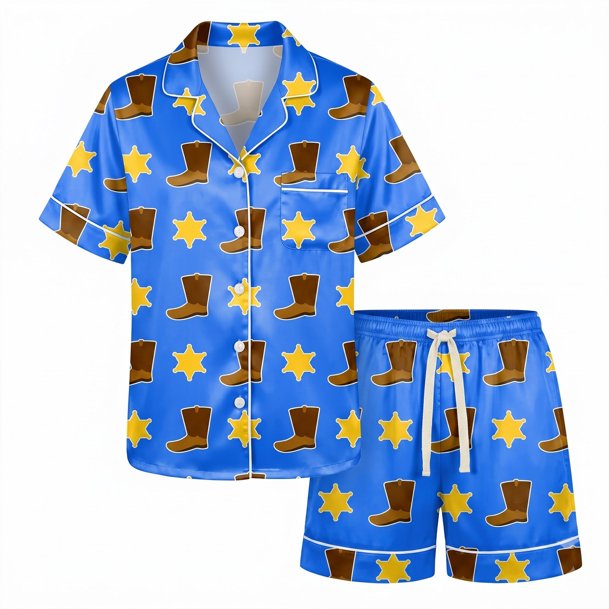 Cowboy Boots Pajama Set, Western Lounge Set, Blue Sheriff Star Pajamas, Country Music Gift for Her Women