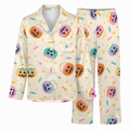 Pastel Halloween Satin Pajama Set, Pumpkin Bucket Silk Sleepwear, Button Down Long Sleeve Pjs, Cute Spooky Gift for Her
