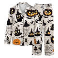 Vintage Halloween Satin Pajama Set, Spooky Pumpkin Silk Sleepwear, Haunted House Button Down Pjs, Witchy Gift for Her