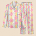 Pink Star Satin Pajama Set, Y2K Pastel Silk Sleepwear, Yellow Striped Lounge Set, Preppy Birthday Gift for Her Women Teen Girls