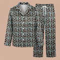 Blue Cow Print Satin Pajama Set, Brown Cow Spot Silk Sleepwear, Western Animal Print Lounge Set, Gift for Her Women