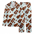 Cute Chocolate Silk Satin Pajama Set, Chocolate Bar Pattern Lounge Set, Sweet Snack Sleepwear, Gift for Friends Sister