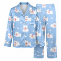 Westie Dog Satin Pajama Set, Blue Coquette Red Bow Silk Sleepwear, Cute Dog Mom Lounge Wear Set, Gift for Bestie Girlfriend