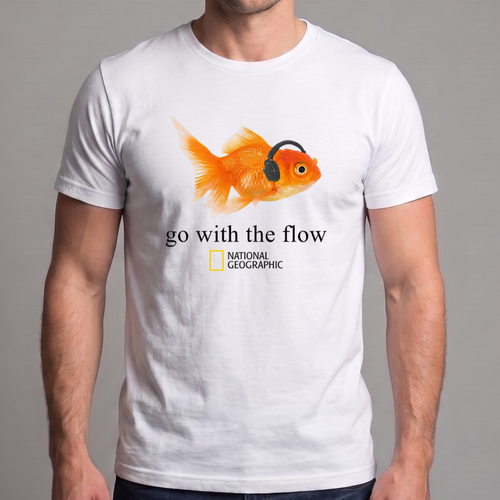 Go With the Flow Goldfish T-Shirt – Funny Fish Wearing Headphones Graphic Tee, Music Lover Aquarium Shirt
