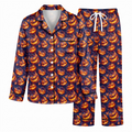 Halloween Pumpkin Satin Pajama Set, Jack O Lantern Pajamas, Spooky Pumpkin Halloween PJs, Orange Black Fall Sleepwear, Halloween Gift