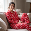 Red Bow Satin Pajama Set, Coquette Ribbon Silk PJs Long Sleeve, Festive Christmas Holiday Sleepwear, Cute Satin Loungewear Gift for Her