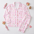 Pink Christmas Satin Pajama Set, Nutcracker Silk PJs , Coquette Holiday Sleepwear, Pink Gingerbread Christmas Gift for Her