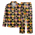 Orange Pumpkin Satin Pajama Set, Halloween Jack o Lantern Silk Sleepwear, Spooky Button Down Long Sleeve Pjs, Halloween Gift for Her