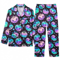 Holographic Halloween Satin Pajama Set, Iridescent Pumpkin Silk Sleepwear, Pastel Goth Button Down Pjs, Spooky Gift for Her