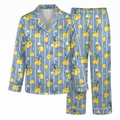 Blue Lemon Satin Pajama Set, Coquette Blue Bow Silk Sleepwear, Coastal Amalfi Summer Button Down Pjs, Gift for Her Bestie