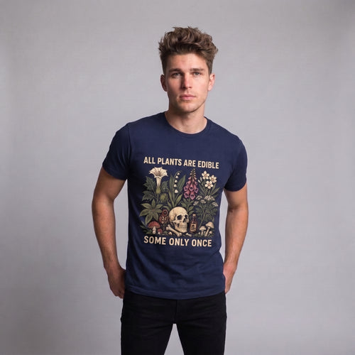 All Plants Are Edible Some Only Once T-Shirt – Funny Gardening Tee, Gothic Botanical Skull Graphic Shirt, Dark Plant Lover Gift