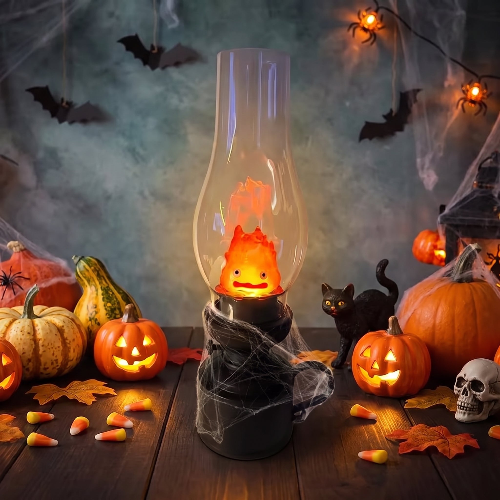 Calcifer Vintage Night Light Cartoon Anime Flameless Decorative Lamp Kerosene Candle Light with Table Lamp for Bedroom Christmas