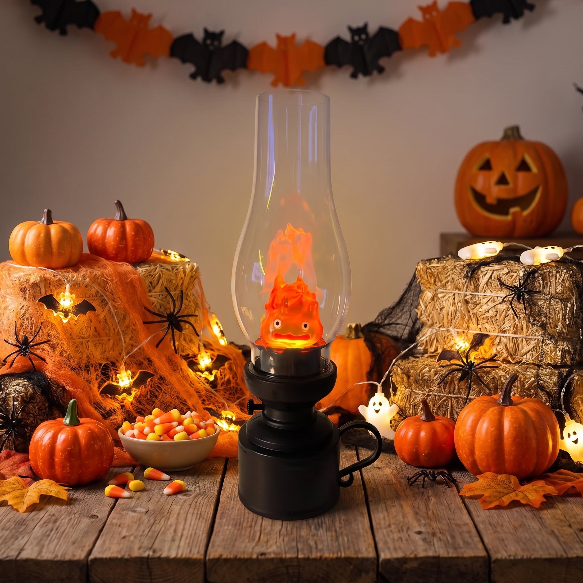 Calcifer Vintage Night Light Cartoon Anime Flameless Decorative Lamp Kerosene Candle Light with Table Lamp for Bedroom Christmas