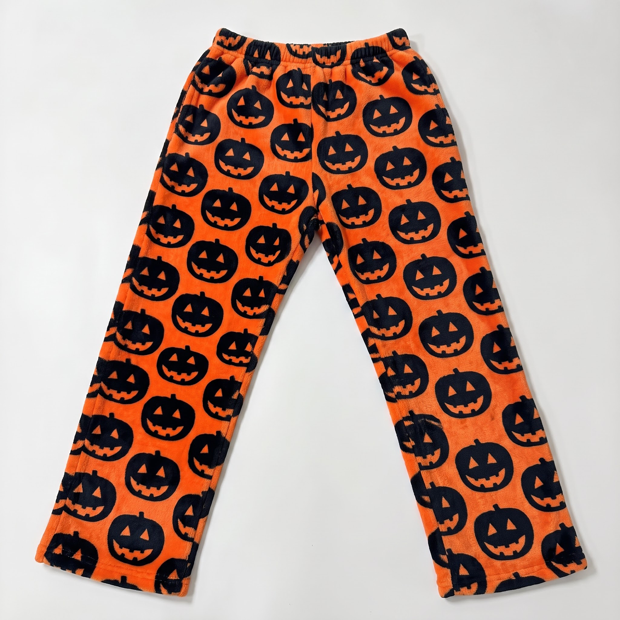 Halloween Pumpkin Fuzzy Pajama Pants, Orange Fleece Sleepwear Bottoms, Soft Plush Warm Winter Lounge Pants, Spooky Gift for Her