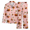 Pink Pumpkin Goose Pajama Set, Funny Smoking Duck Satin Lounge Set, Cute Halloween Sleepwear PJS, Halloween Gift for Her