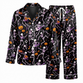 Halloween Dancing Skeleton Satin Pajama Set, Skeleton Music Pajamas, Spooky Pumpkin Halloween PJs, Black Halloween Sleepwear, Halloween Gift