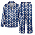 Baseball Pajama Set, Coquette Blue Bow Satin Lounge Set, Baseball Mom Sleepwear PJS, Game Day Gift for Her Women