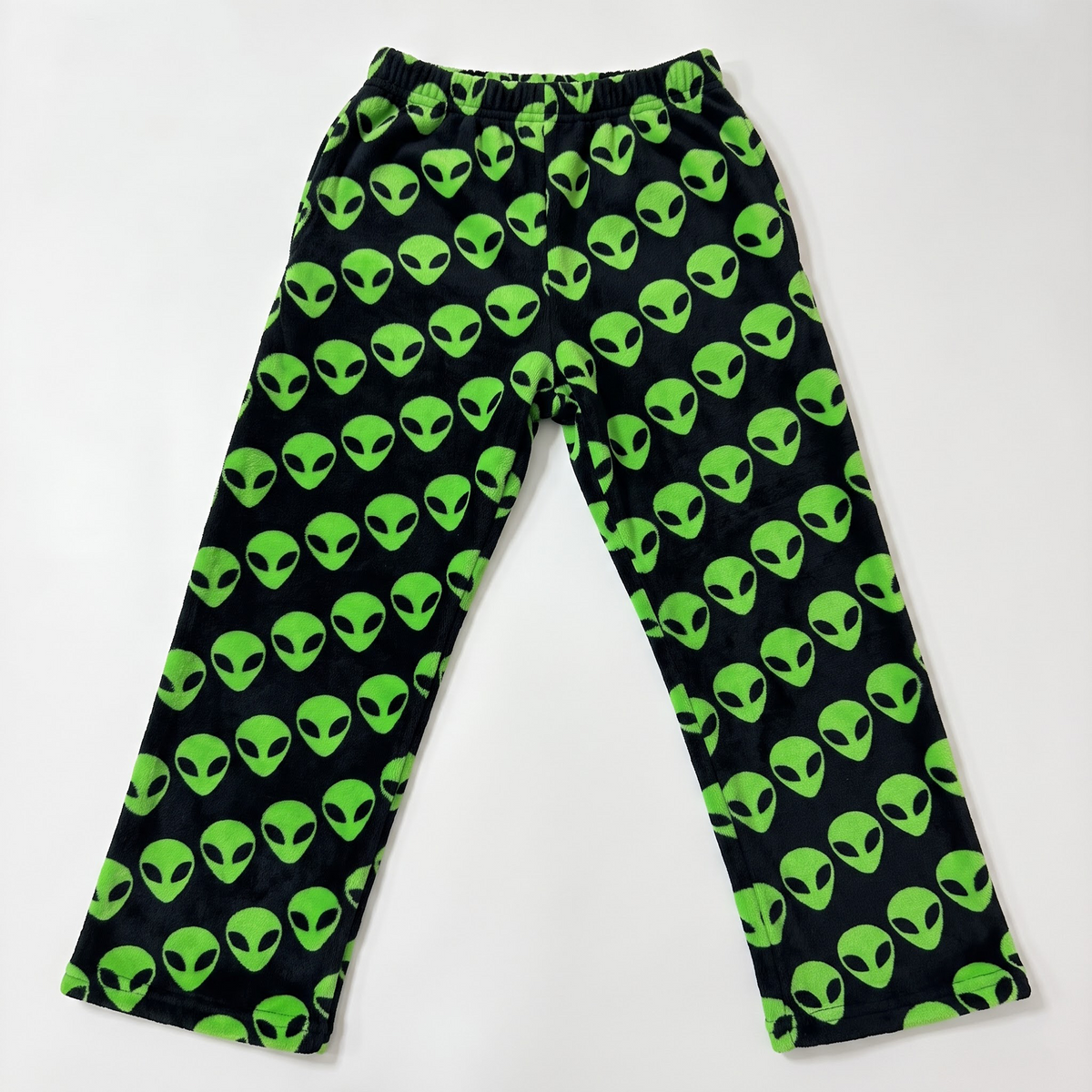 Green Alien Flannel Pajama Pants, Black Neon Alien Lounge Pants, Soft Cotton Sleep Pants, Y2K Birthday Gift for Bestie