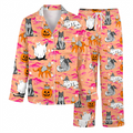 Halloween Cat Satin Pajama Set, Spooky Kitty Pajamas, Pumpkin Ghost Cat PJs, Cute Witch Cat Halloween Sleepwear, Cat Lover Gift