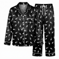 Skeleton Hand Pajama Set, Black Satin Peace Sign Silk PJs, Gothic Spooky Halloween Sleepwear, Gift for Her Wife Girlfriend