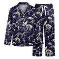 Dinosaur Skeleton Pajama Set, Navy Blue Fossil Lounge Set, Dino Bones Sleepwear PJS, Gift for Dino Lovers Women