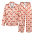 Cute Crab Satin Pajama Set, Peach Pink Striped Crab Silk Sleepwear, Nautical Ocean Lounge Set, Beach Summer Gift for Her Women