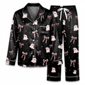 Pink Bow Ghost Pajama Set, Coquette Halloween Satin Lounge Set, Spooky Cute Ghost Sleepwear PJS, Gift for Her Women