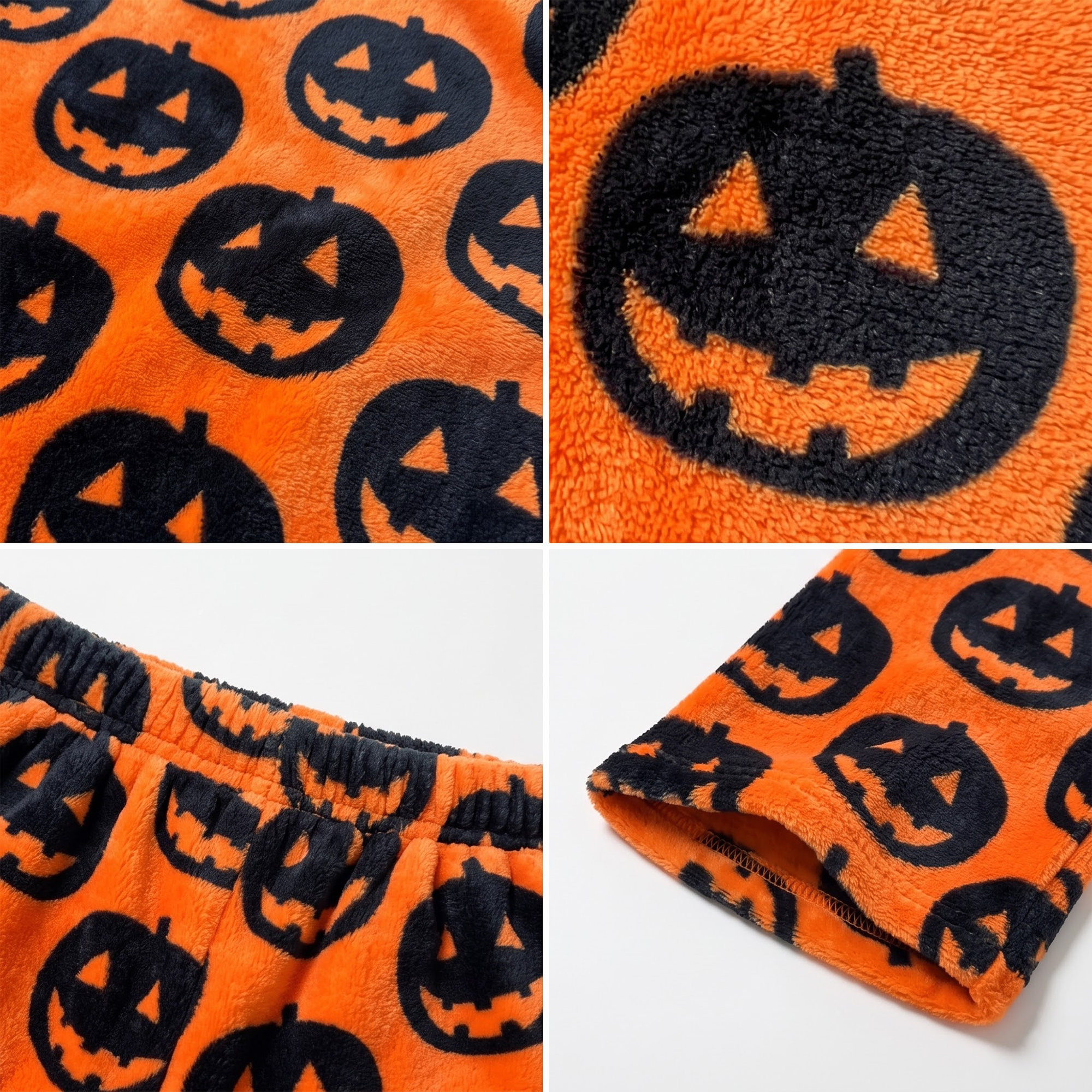 Halloween Pumpkin Fuzzy Pajama Pants, Orange Fleece Sleepwear Bottoms, Soft Plush Warm Winter Lounge Pants, Spooky Gift for Her