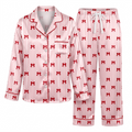 Red Bow Satin Pajama Set, Pink Striped Ribbon Silk Sleepwear, Coquette Bow Lounge Set, Romantic Gift for Her Women