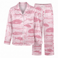 Pink Fish Pajama Set, Coastal Ocean Satin Lounge Set, Preppy Beach Sleepwear PJS, Vacation Gift for Her Women