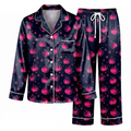 Spooky Starry Pumpkin Pajama Set, Black Satin Pink Pumpkin PJS, Dark Pastel Goth Sleepwear, Birthday Gift for Girlfriend