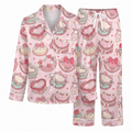 Coquette Pink Cake Pajama Set, Vintage Birthday Cake Satin PJS, Cute Bakery Sleepwear, Birthday Gift for Girlfriend Sister