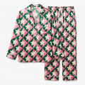 Preppy Star Pajama Set, Pink Green Geometric Satin PJS, Retro Holiday Sleepwear, Secret Santa Gift for Friends Sister