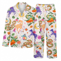 Celestial Unicorn Pajama Set, Whimsical Dragon Satin Lounge Set, Psychedelic Sleepwear PJS, Birthday Gift for Her Women