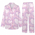Retro Heart Pajama Set, Pastel Pink Blue Satin Lounge Set, Y2K Groovy Sleepwear PJS, Valentine Gift for Her Women