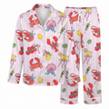 Pink Lobster Satin Pajama Set, Coquette Seafood Silk Sleepwear, Coastal Summer Button Down Pjs, Bachelorette Gift for Her