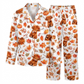 Cute Highland Cow Pajama Set, Fall Pumpkin Autumn Satin PJS, Western Farmhouse Sleepwear, Thanksgiving Gift for Friends