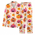 Pink Halloween Pumpkin Pajama Set, Orange Jack O Lantern PJS, Cute Spooky Lounge Set, Halloween Gift for Her Women