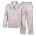 Pink Mint Zebra Satin Pajama Set, Pastel Zebra Stripe Silk Sleepwear, Cute Animal Print Lounge Set, Gift for Her Women