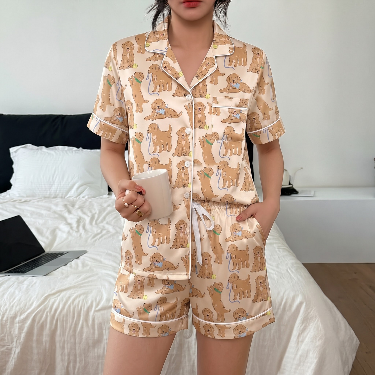 Strawberry Pajama Set, Green Striped Satin Coquette Lounge Set, Cute Bow Strawberry Sleepwear PJS, Birthday Gift for Her