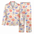 Pastel Halloween Pajama Set, Gradient Ghost Pumpkin Satin Lounge Set, Cute Spooky Sleepwear PJS, Halloween Gift for Her