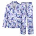 Cute Purple Camo Silk Satin Pajama Set, Pin Up Girl Pattern Lounge Set, Y2K Aesthetic Sleepwear, Gift for Friends Sister