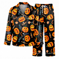 Pumpkin Candy Satin Pajama Set, Black Halloween Pajamas, Jack O Lantern PJs, Spooky Candy Sleepwear, Halloween Gift for Her