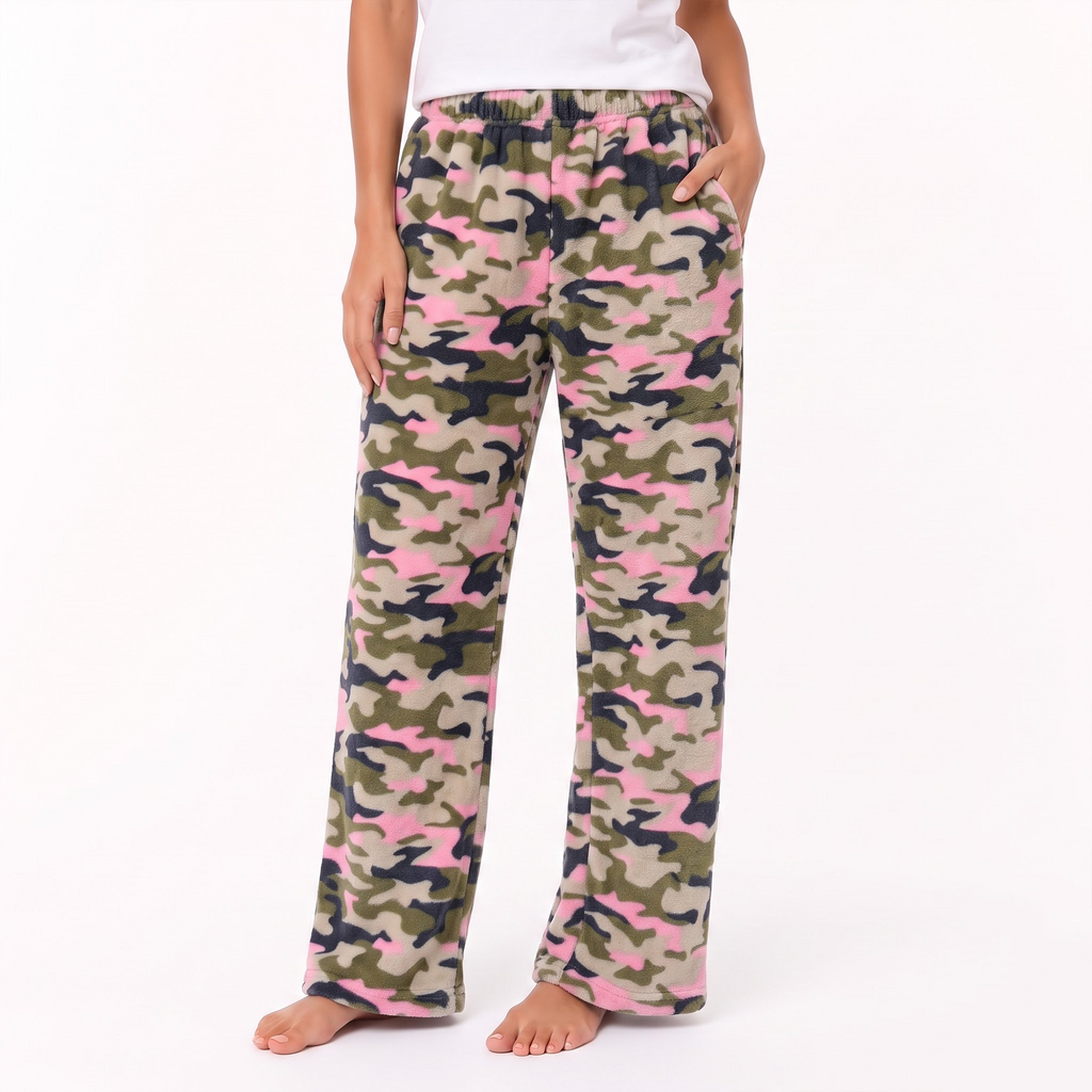 Pink Camo Flannel Pajama Pants, Y2K Camouflage Lounge Pants, Soft Cotton Sleep Pants, Cute Birthday Gift for Bestie