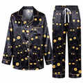 Black Cat Pajama Set, Black Satin Funny Cat Eyes Lounge Set, Cute Cat Mom Sleepwear PJS, Gift for Her Women