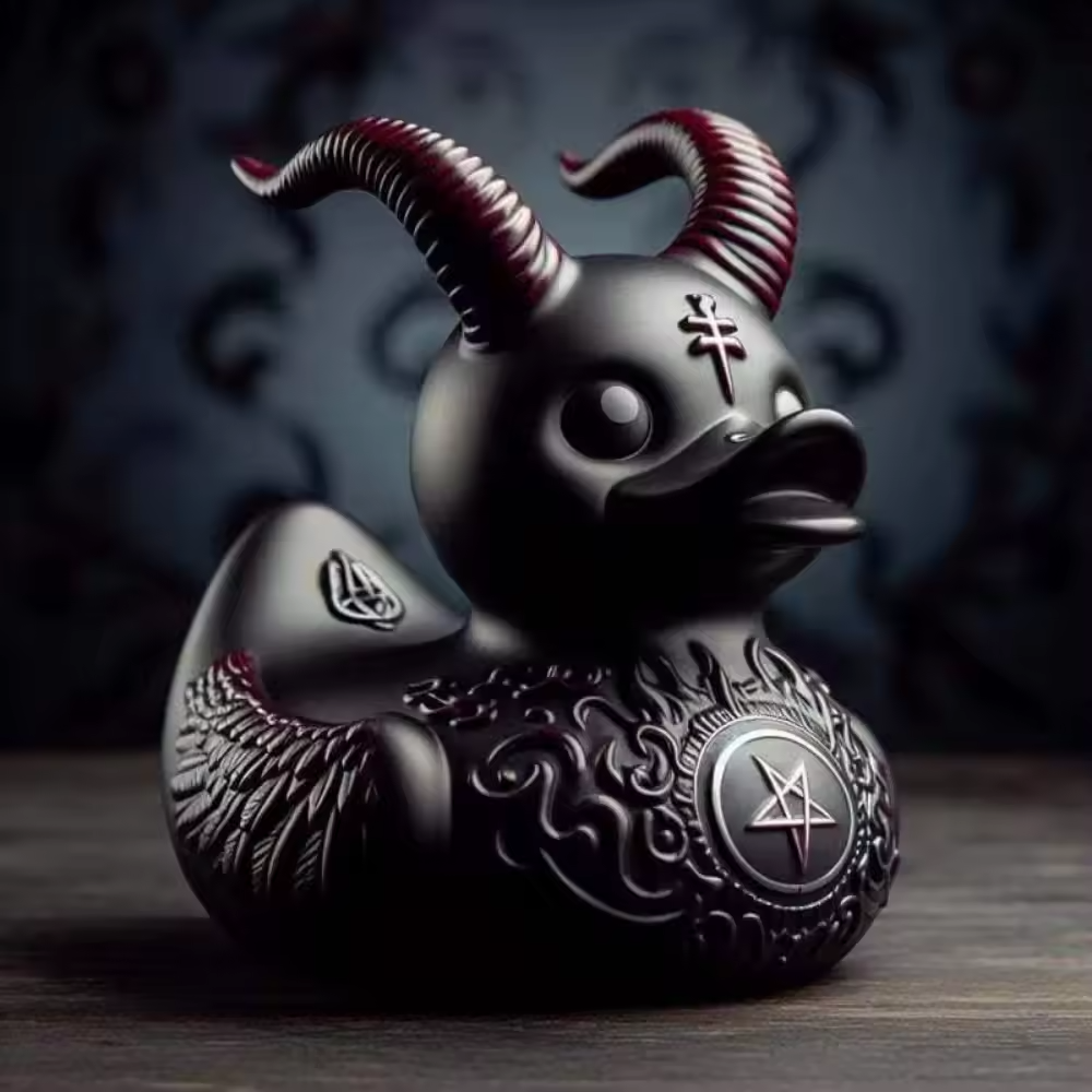 Duck Gothic Punk Duck, Novelty Duck Decorated with Halloween Decorations, Punk Duck in 1980s, Dark Satan Duck Gothic Gift.