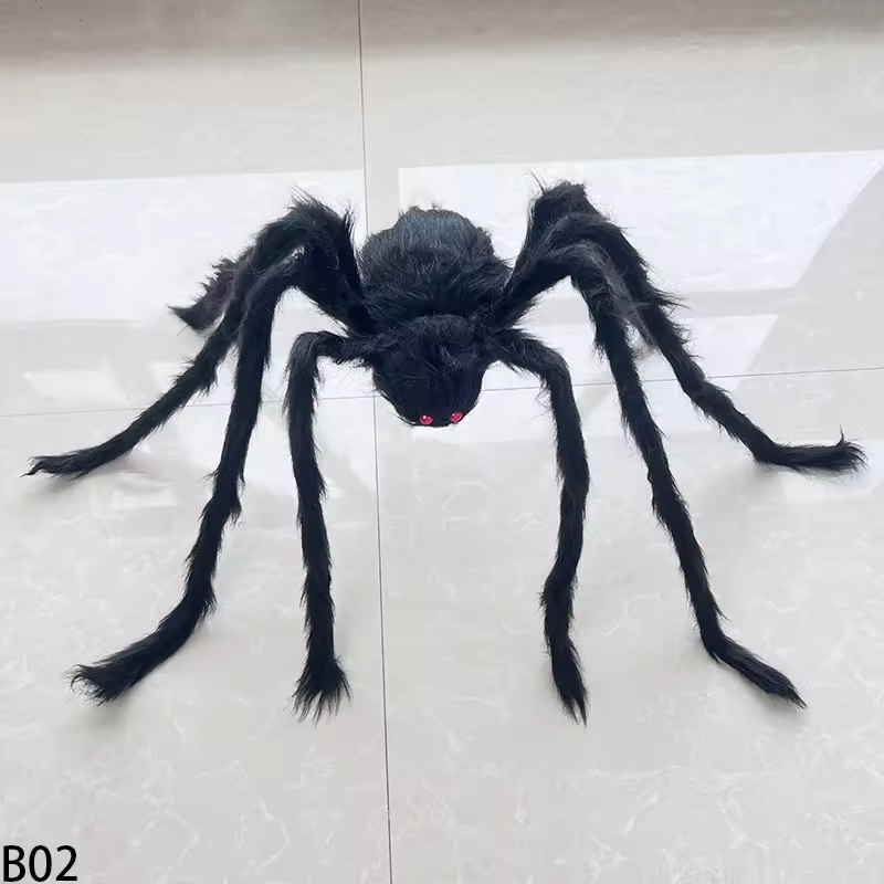Halloween Black Giant Spider Scary Artificial Plush Spider Home Bar Haunted House Scene Ornaments Props Holiday Outdoor Decors