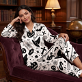 Black White Halloween Satin Pajama Set, Gothic Spooky Silk PJs , Whimsigoth Sleepwear, Halloween Gift for Her