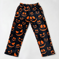 Spooky Face Print Fuzzy Pajama Pants, Soft Plush Winter Flannel Sleepwear Bottoms, Halloween Lounge Pants, Gift for Bestie Sister